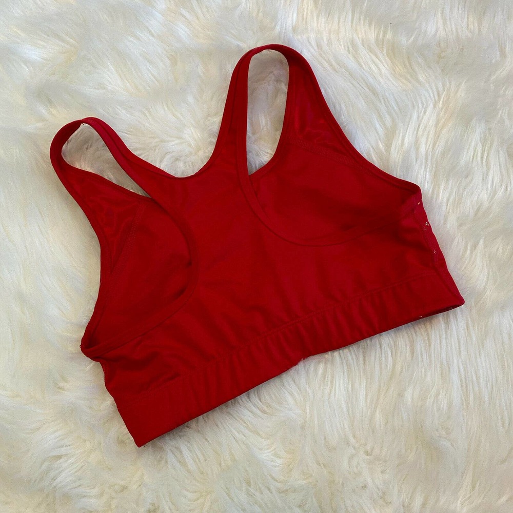 PINK Victoria’s Secret Sports Bra Red Gold & White Stripes Logo Size Medium - Picture 5 of 5